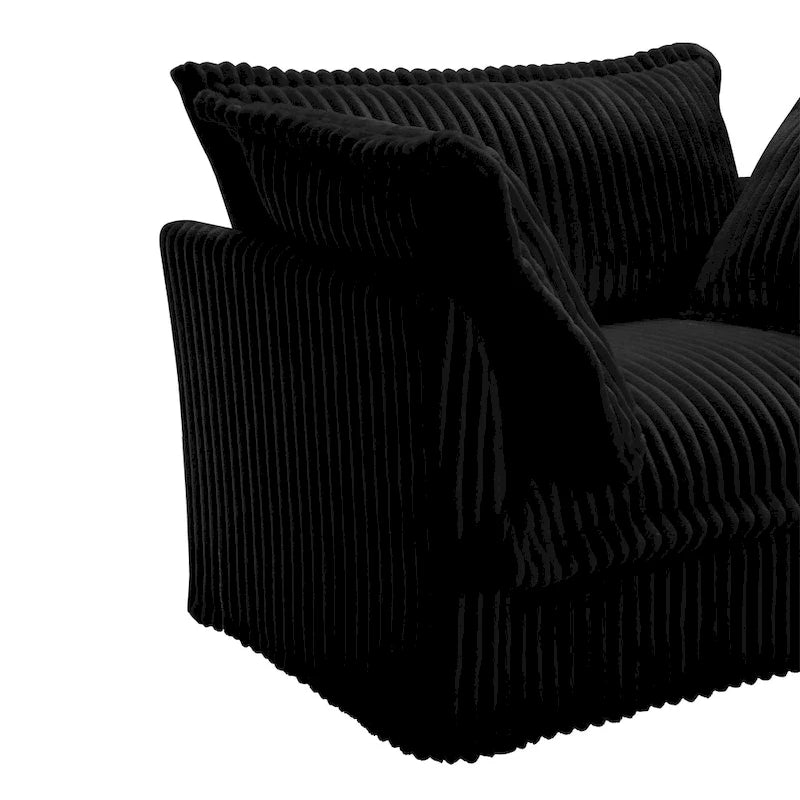 Canapé d'angle 2 places en velours côtelé avec pouf convertible et oreillers