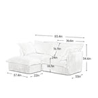 Canapé d'angle 2 places en velours côtelé avec pouf convertible et oreillers
