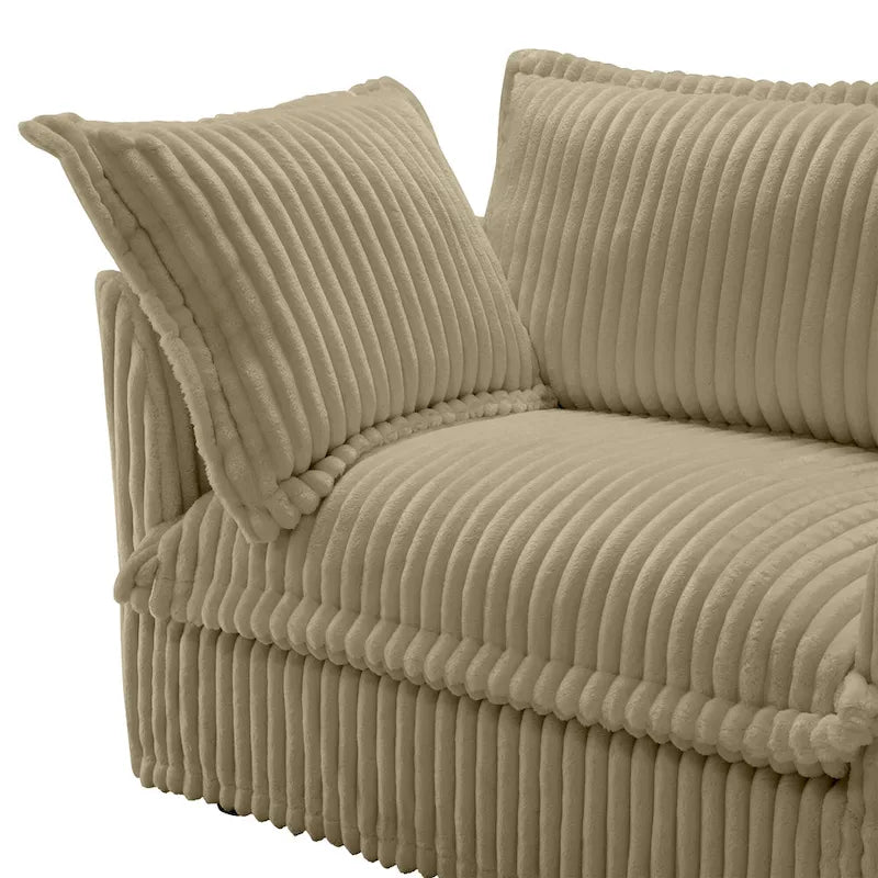 Canapé d'angle 2 places en velours côtelé avec pouf convertible et oreillers