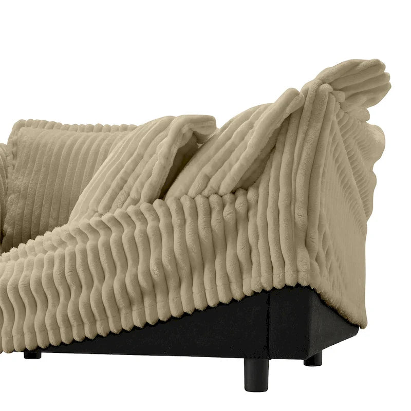 Canapé d'angle 2 places en velours côtelé avec pouf convertible et oreillers