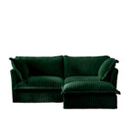 Canapé d'angle 2 places en velours côtelé avec pouf convertible et oreillers