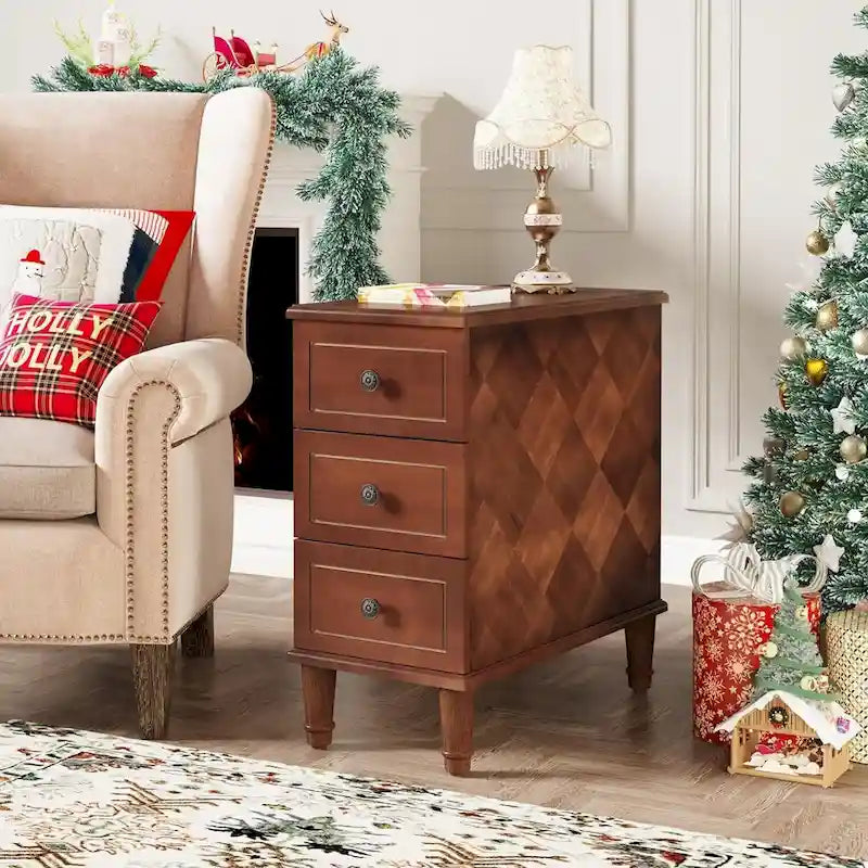 Tables de bout en bois massif à 3 tiroirs, table d'appoint étroite entièrement assemblée