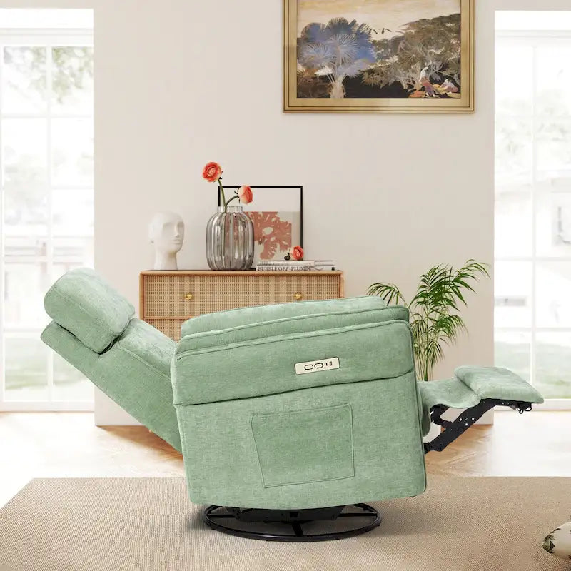 Fauteuil inclinable, pivotant et berçant motorisé avec têtière et accoudoirs ajustables, ports de chargement USB et USB-C