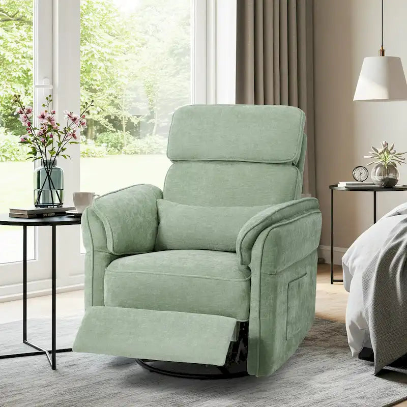 Fauteuil inclinable, pivotant et berçant motorisé avec têtière et accoudoirs ajustables, ports de chargement USB et USB-C