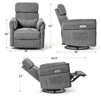 Fauteuil inclinable, pivotant et berçant motorisé avec têtière et accoudoirs ajustables, ports de chargement USB et USB-C