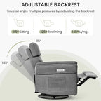 Fauteuil inclinable, pivotant et berçant motorisé avec têtière et accoudoirs ajustables, ports de chargement USB et USB-C