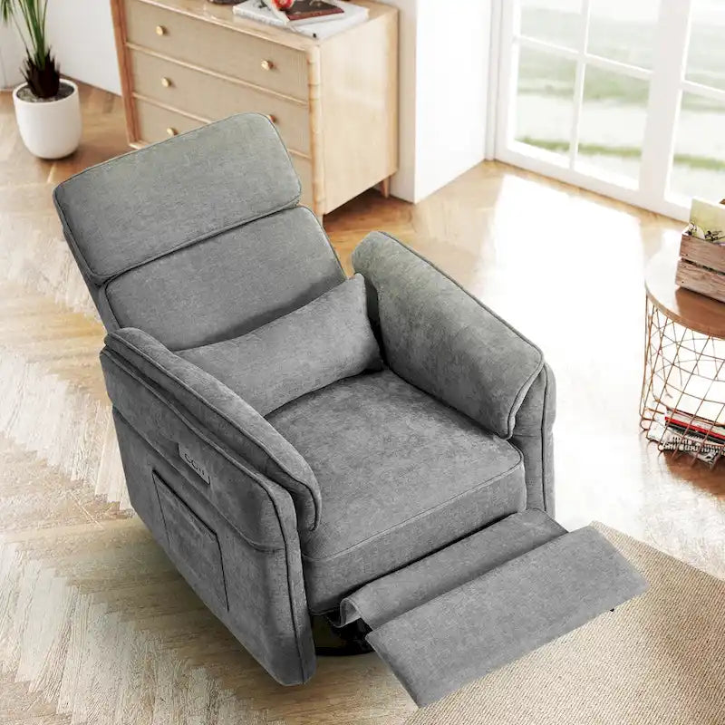 Fauteuil inclinable, pivotant et berçant motorisé avec têtière et accoudoirs ajustables, ports de chargement USB et USB-C