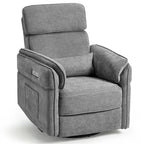 Fauteuil inclinable, pivotant et berçant motorisé avec têtière et accoudoirs ajustables, ports de chargement USB et USB-C