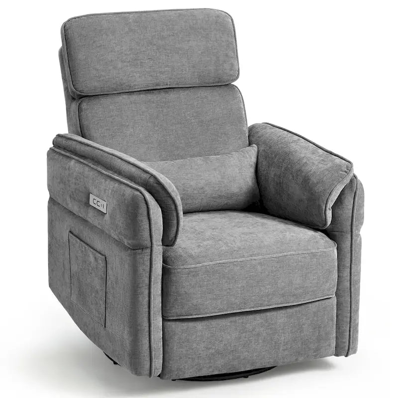 Fauteuil inclinable, pivotant et berçant motorisé avec têtière et accoudoirs ajustables, ports de chargement USB et USB-C