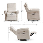 Fauteuil inclinable, pivotant et berçant motorisé avec têtière et accoudoirs ajustables, ports de chargement USB et USB-C