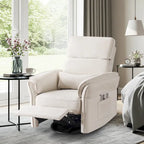Fauteuil inclinable, pivotant et berçant motorisé avec têtière et accoudoirs ajustables, ports de chargement USB et USB-C