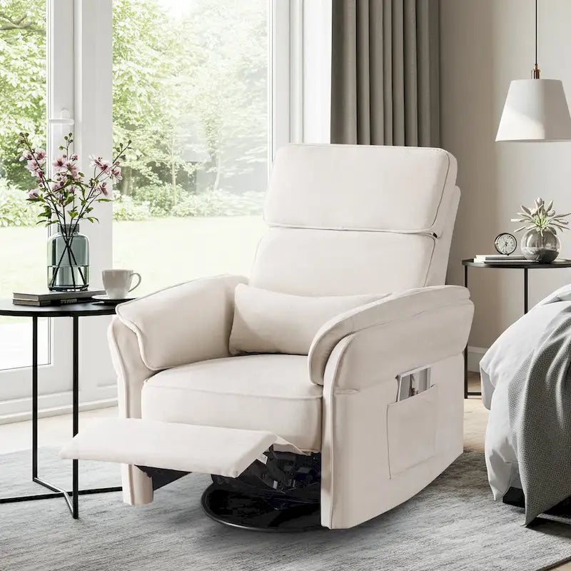 Fauteuil inclinable, pivotant et berçant motorisé avec têtière et accoudoirs ajustables, ports de chargement USB et USB-C