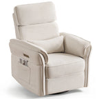 Fauteuil inclinable, pivotant et berçant motorisé avec têtière et accoudoirs ajustables, ports de chargement USB et USB-C