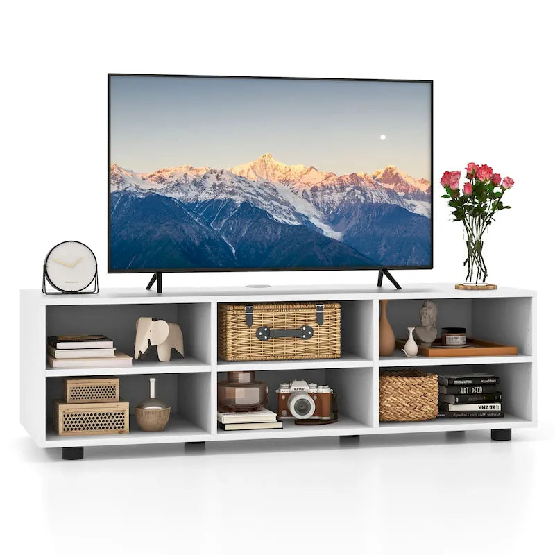 Meuble TV pour téléviseurs de 40 à 50 pouces, 6 compartiments de rangement, 3 étagères réglables, capacité de 130 kg