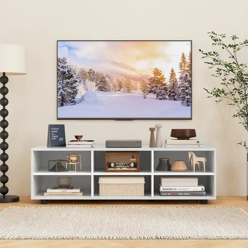 Meuble TV pour téléviseurs de 40 à 50 pouces, 6 compartiments de rangement, 3 étagères réglables, capacité de 130 kg