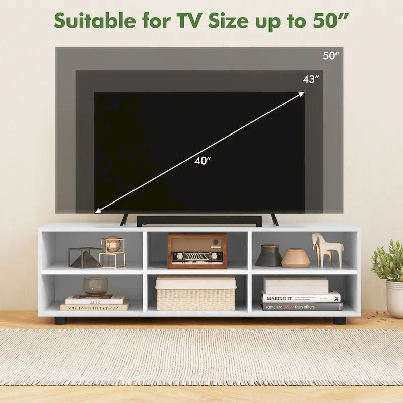 Meuble TV pour téléviseurs de 40 à 50 pouces, 6 compartiments de rangement, 3 étagères réglables, capacité de 130 kg
