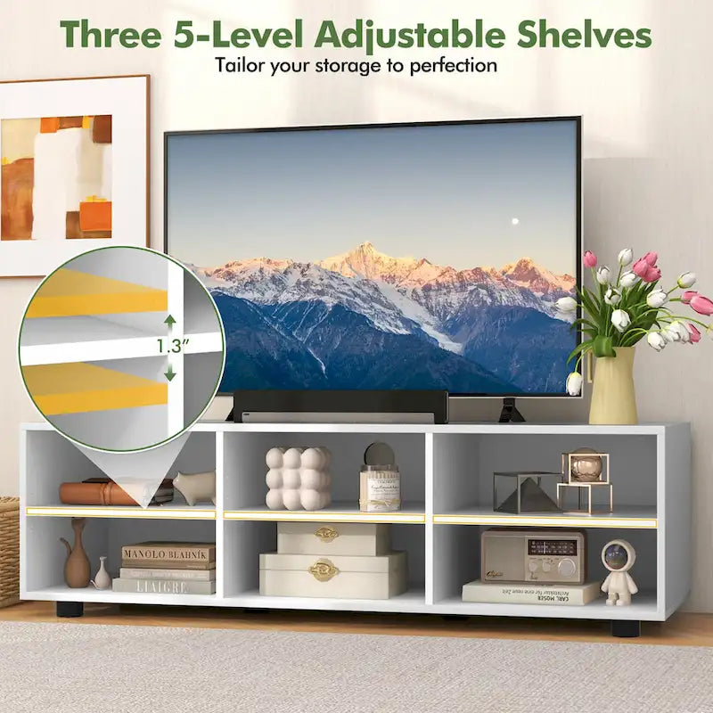 Meuble TV pour téléviseurs de 40 à 50 pouces, 6 compartiments de rangement, 3 étagères réglables, capacité de 130 kg