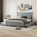 Cadre de lit Queen Size avec lit gigogne Twin XL et 2 grands tiroirs, lit plateforme en bois avec tête de lit et support à lattes