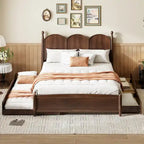 Cadre de lit Queen Size avec lit gigogne Twin XL et 2 grands tiroirs, lit plateforme en bois avec tête de lit et support à lattes