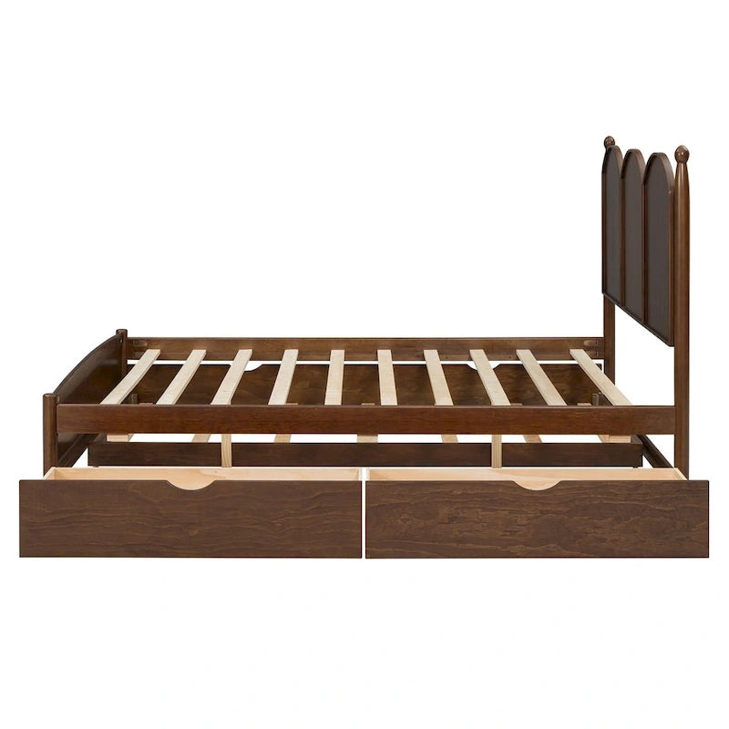 Cadre de lit Queen Size avec lit gigogne Twin XL et 2 grands tiroirs, lit plateforme en bois avec tête de lit et support à lattes