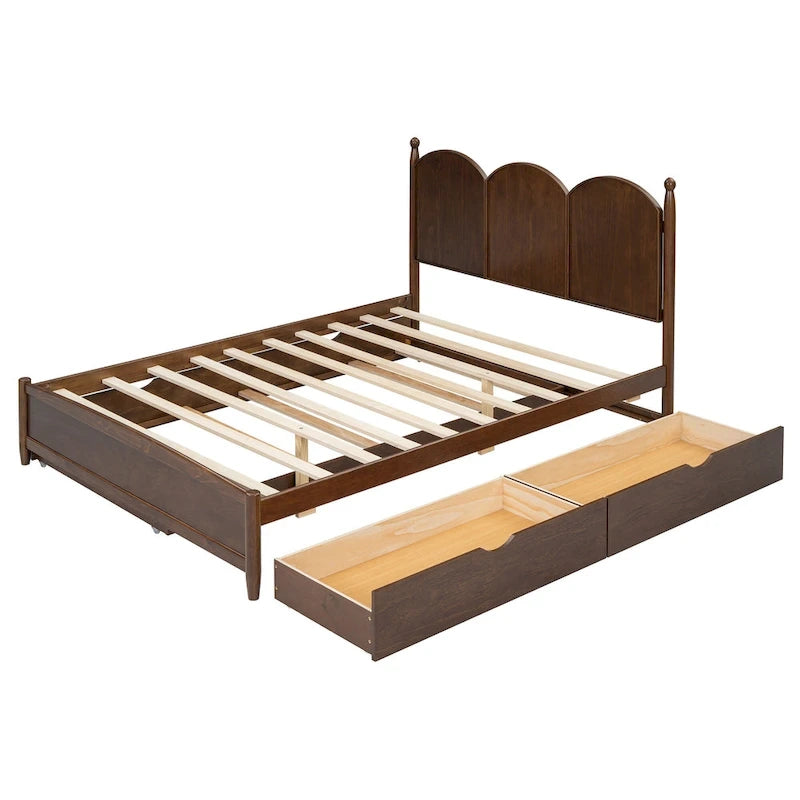Cadre de lit Queen Size avec lit gigogne Twin XL et 2 grands tiroirs, lit plateforme en bois avec tête de lit et support à lattes