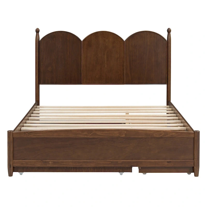 Cadre de lit Queen Size avec lit gigogne Twin XL et 2 grands tiroirs, lit plateforme en bois avec tête de lit et support à lattes
