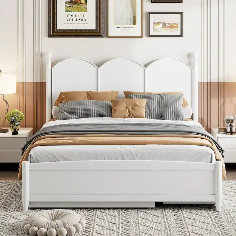 Cadre de lit Queen Size avec lit gigogne Twin XL et 2 grands tiroirs, lit plateforme en bois avec tête de lit et support à lattes