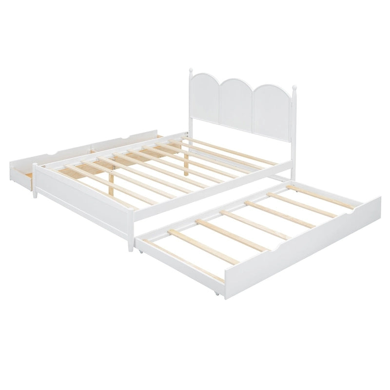 Cadre de lit Queen Size avec lit gigogne Twin XL et 2 grands tiroirs, lit plateforme en bois avec tête de lit et support à lattes