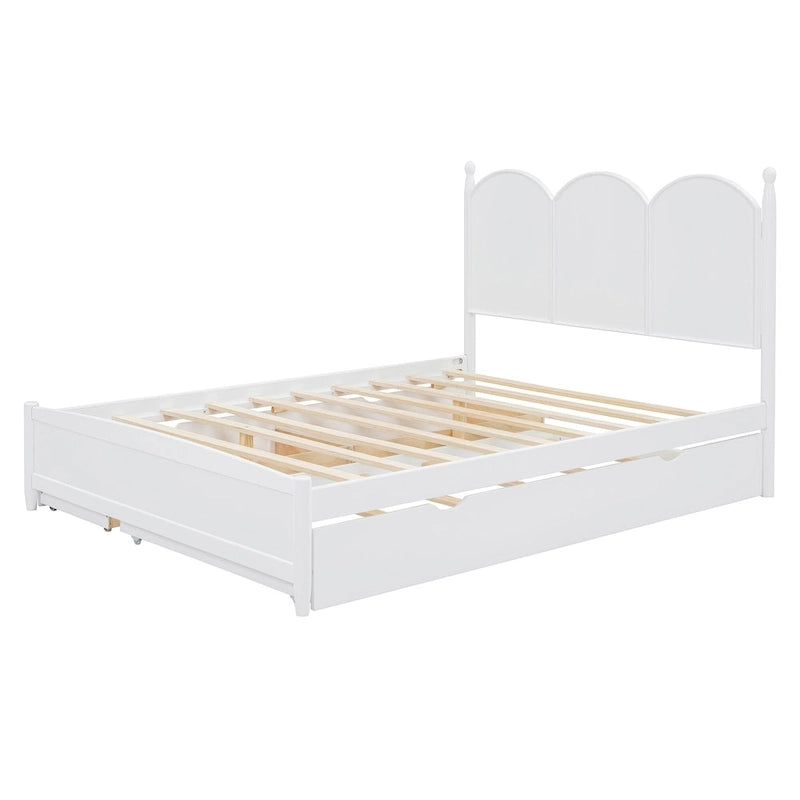 Cadre de lit Queen Size avec lit gigogne Twin XL et 2 grands tiroirs, lit plateforme en bois avec tête de lit et support à lattes