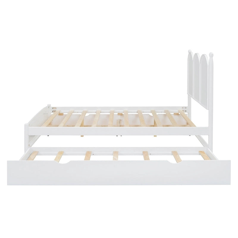 Cadre de lit Queen Size avec lit gigogne Twin XL et 2 grands tiroirs, lit plateforme en bois avec tête de lit et support à lattes