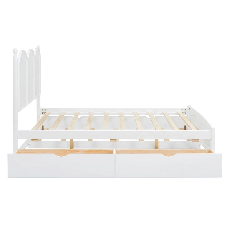 Cadre de lit Queen Size avec lit gigogne Twin XL et 2 grands tiroirs, lit plateforme en bois avec tête de lit et support à lattes