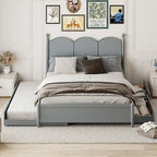 Cadre de lit Queen Size avec lit gigogne Twin XL et 2 grands tiroirs, lit plateforme en bois avec tête de lit et support à lattes