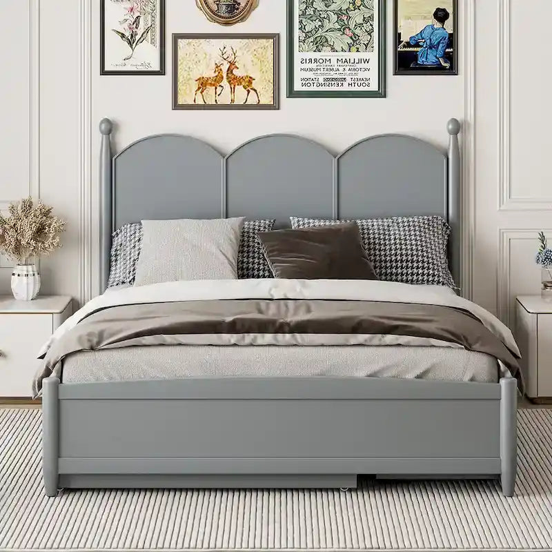 Cadre de lit Queen Size avec lit gigogne Twin XL et 2 grands tiroirs, lit plateforme en bois avec tête de lit et support à lattes