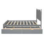Cadre de lit Queen Size avec lit gigogne Twin XL et 2 grands tiroirs, lit plateforme en bois avec tête de lit et support à lattes