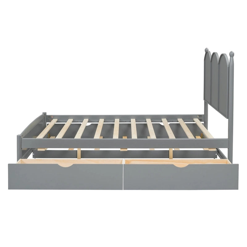 Cadre de lit Queen Size avec lit gigogne Twin XL et 2 grands tiroirs, lit plateforme en bois avec tête de lit et support à lattes