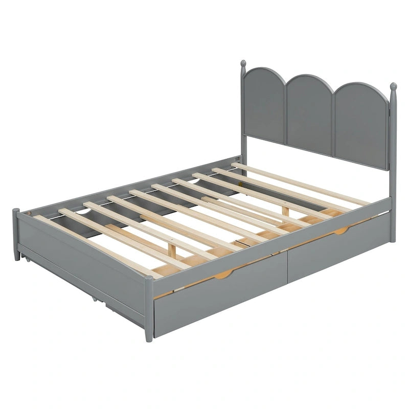 Cadre de lit Queen Size avec lit gigogne Twin XL et 2 grands tiroirs, lit plateforme en bois avec tête de lit et support à lattes