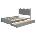 Cadre de lit Queen Size avec lit gigogne Twin XL et 2 grands tiroirs, lit plateforme en bois avec tête de lit et support à lattes