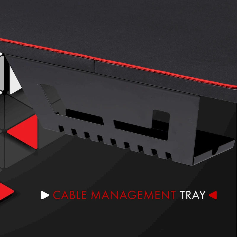 Bureau de jeu en fibre de carbone de 65 pouces | Cadre en acier | Ports USB | Gestion des câbles | Noir
