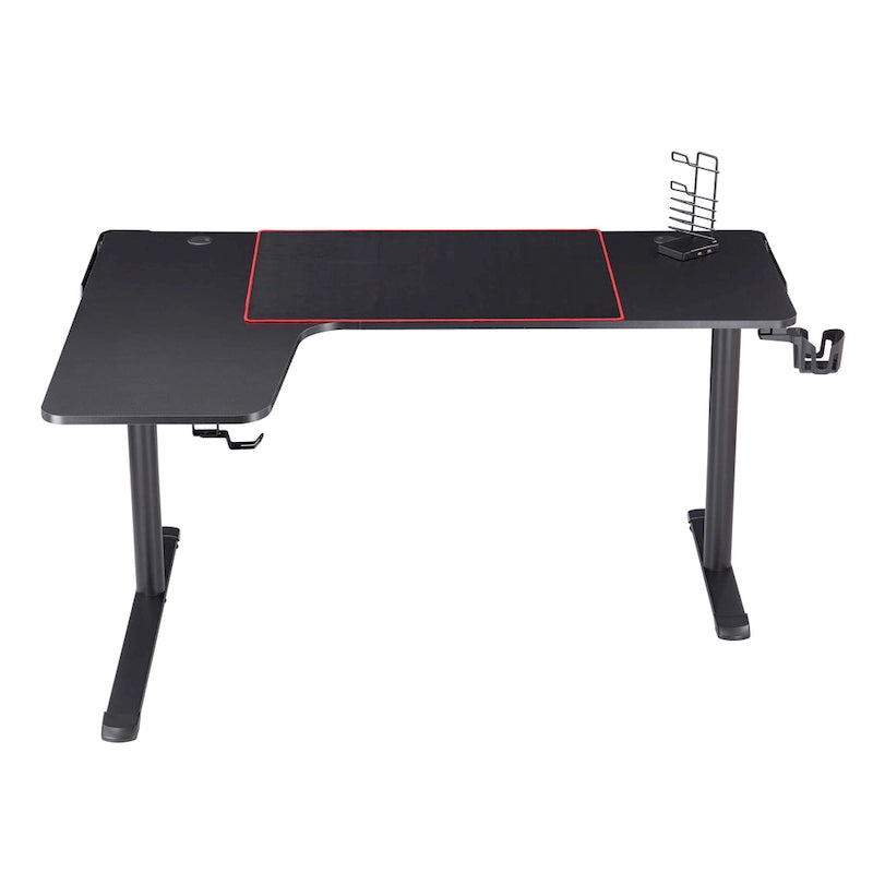 Bureau de jeu en fibre de carbone de 65 pouces | Cadre en acier | Ports USB | Gestion des câbles | Noir