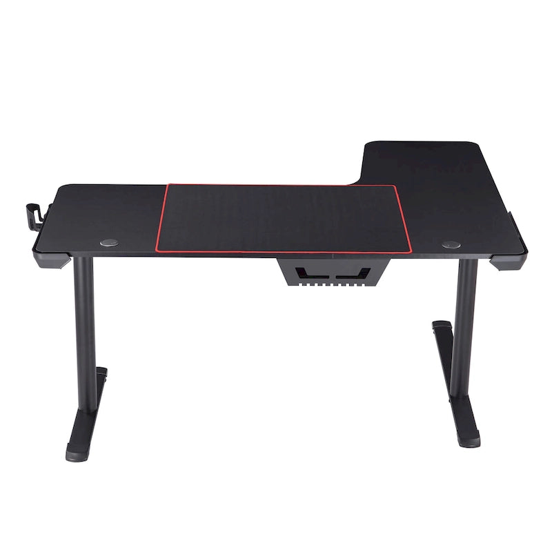 Bureau de jeu en fibre de carbone de 65 pouces | Cadre en acier | Ports USB | Gestion des câbles | Noir