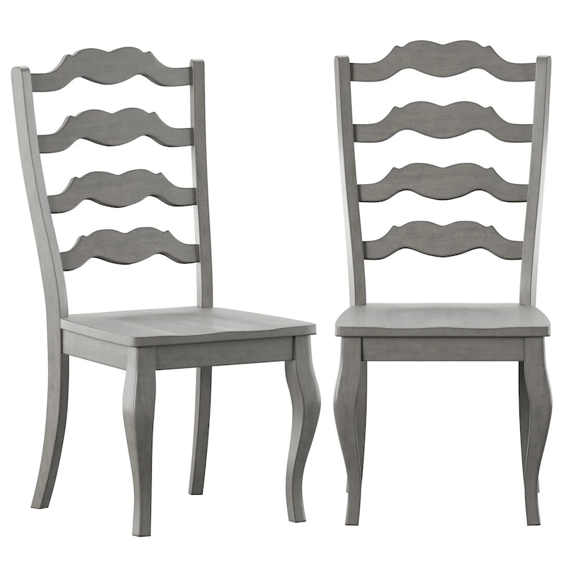 Lot de 2 chaises de salle à manger en bois à dossier échelle, style français | Bois d'hévéa | Finition antique | 49,5 cm L