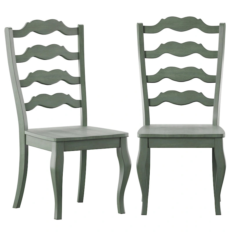 Lot de 2 chaises de salle à manger en bois à dossier échelle, style français | Bois d'hévéa | Finition antique | 49,5 cm L