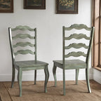 Lot de 2 chaises de salle à manger en bois à dossier échelle, style français | Bois d'hévéa | Finition antique | 49,5 cm L