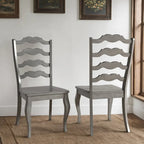 Lot de 2 chaises de salle à manger en bois à dossier échelle, style français | Bois d'hévéa | Finition antique | 49,5 cm L