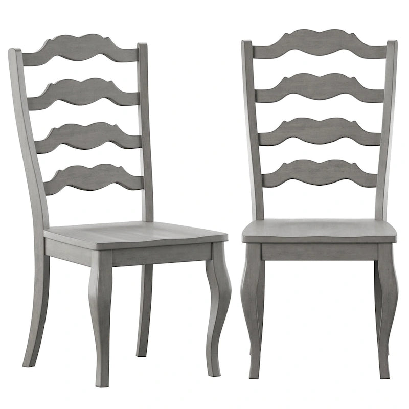 Lot de 2 chaises de salle à manger en bois à dossier échelle, style français | Bois d'hévéa | Finition antique | 49,5 cm L