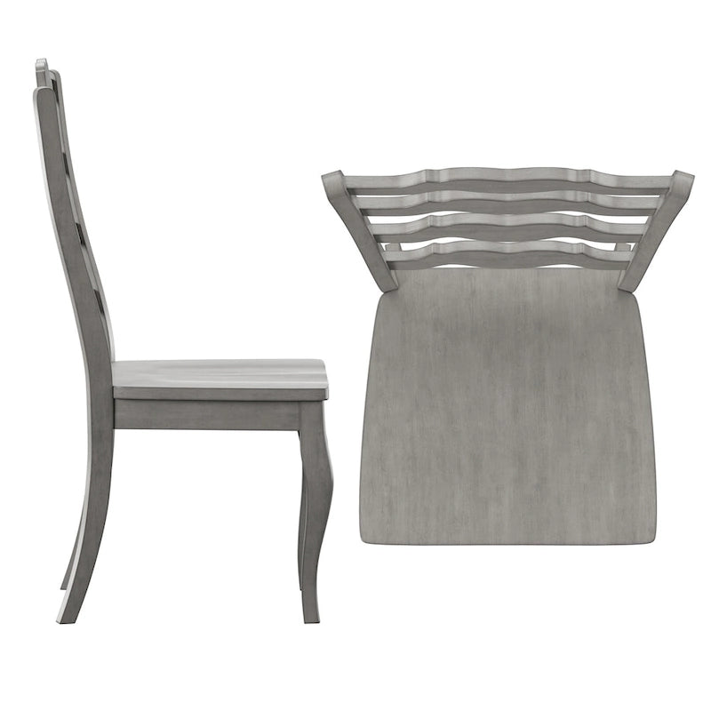 Lot de 2 chaises de salle à manger en bois à dossier échelle, style français | Bois d'hévéa | Finition antique | 49,5 cm L