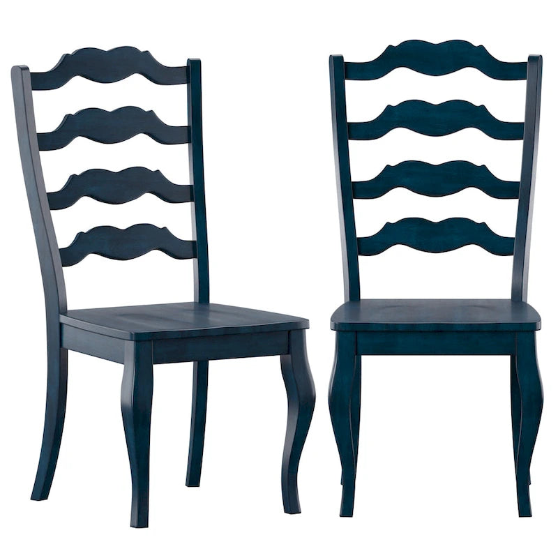 Lot de 2 chaises de salle à manger en bois à dossier échelle, style français | Bois d'hévéa | Finition antique | 49,5 cm L