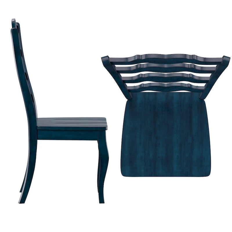 Lot de 2 chaises de salle à manger en bois à dossier échelle, style français | Bois d'hévéa | Finition antique | 49,5 cm L