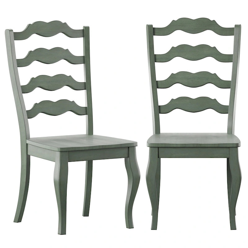 Lot de 2 chaises de salle à manger en bois à dossier échelle, style français | Bois d'hévéa | Finition antique | 49,5 cm L