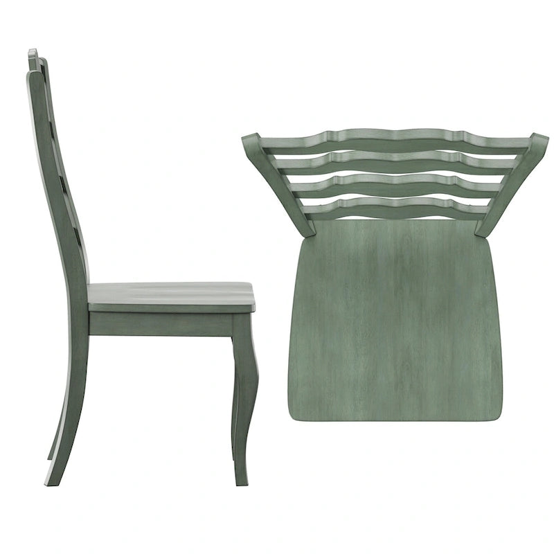 Lot de 2 chaises de salle à manger en bois à dossier échelle, style français | Bois d'hévéa | Finition antique | 49,5 cm L